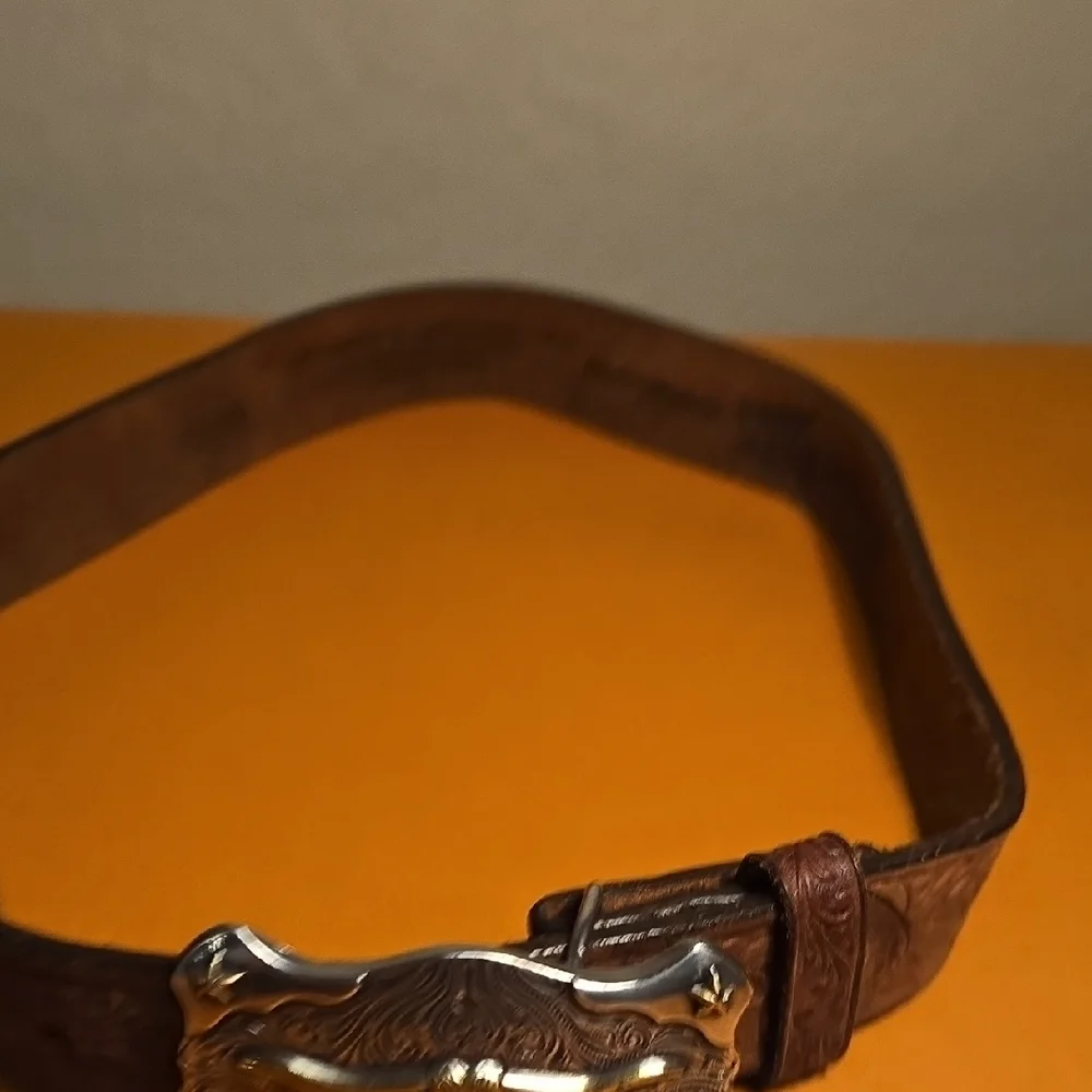 Tony Lama Kid's Leather Floral and Long Horn Belt